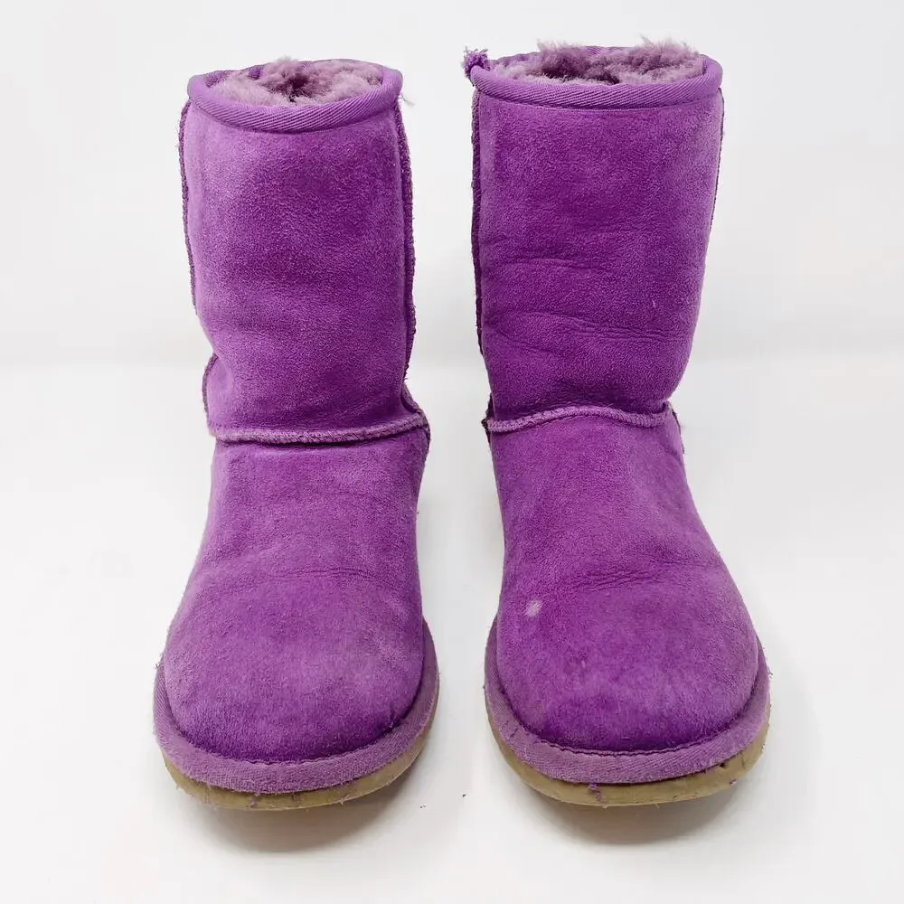 UGG Womens 5 Classic Short Boots Purple Ruby Suede Leather Cozy Lounge Warm Soft